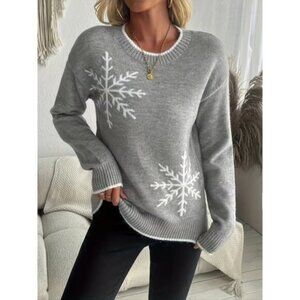 [Soft Snowflake Sweater] Soft Women's Casual Crew Neck Snowflake Sweater | Intri